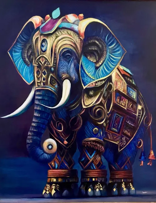 The Royal Azure – Majestic Blue Elephant Painting